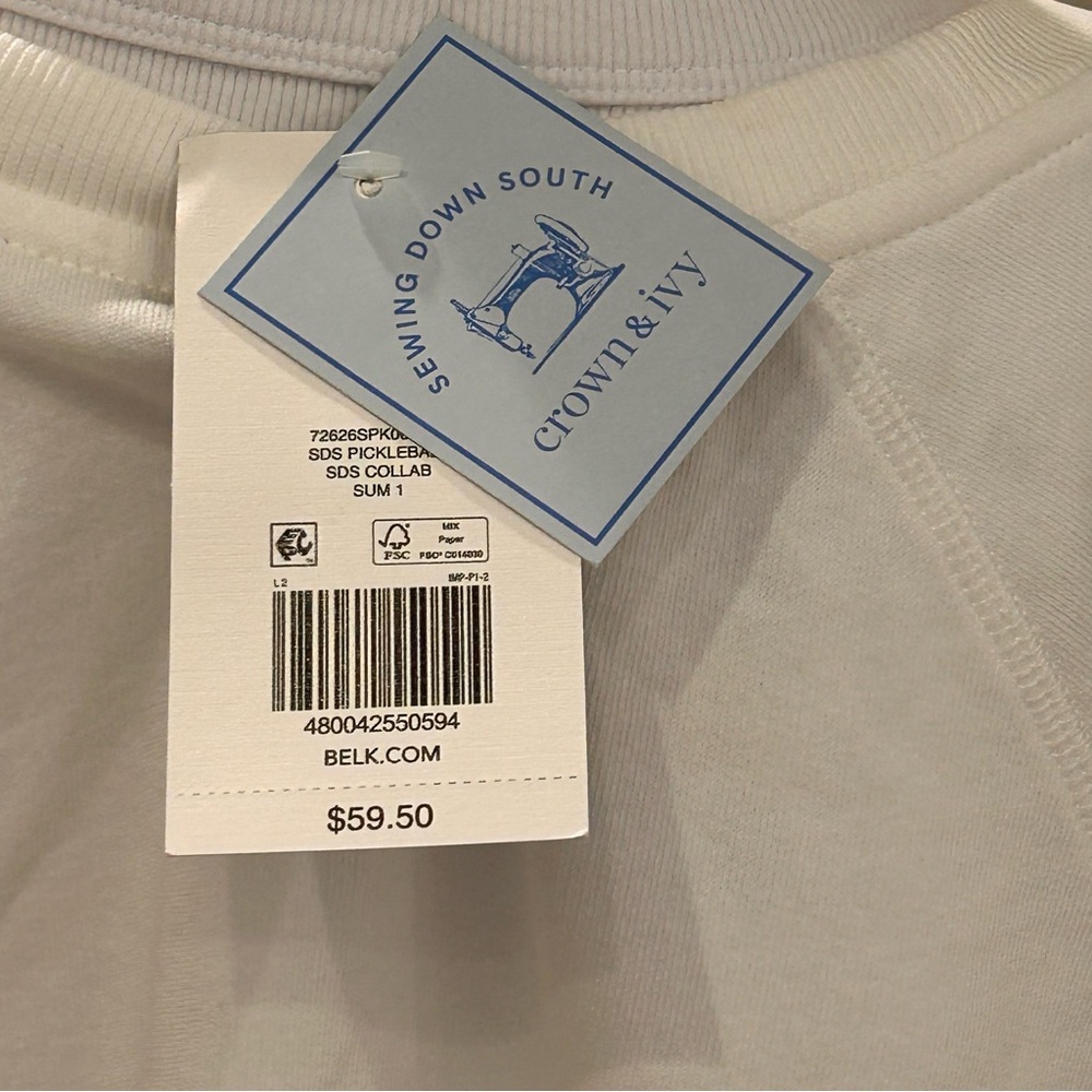 crown & ivy White Graphic Pickleball Sweatshirt with Coral, Teal & Yellow Print - Picture 4 of 13